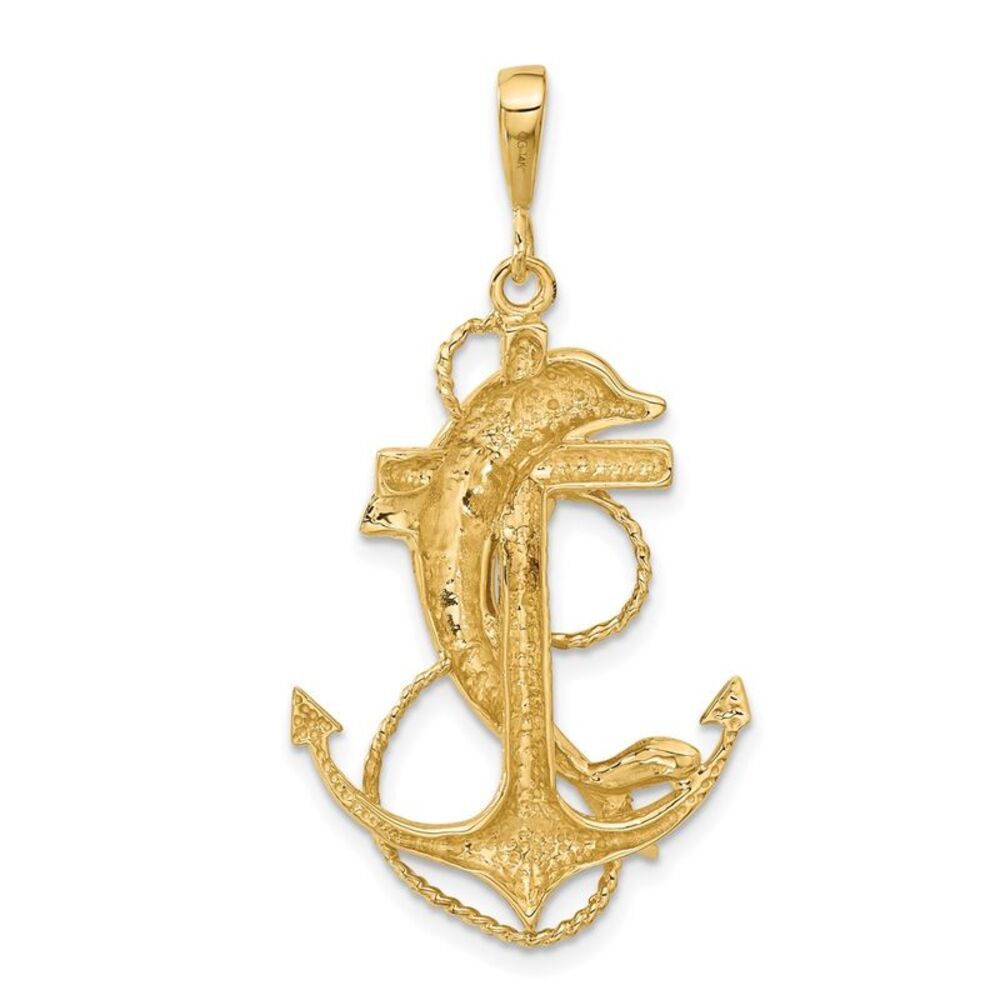 10k Yellow Gold Solid Polished Anchor With Dolphi… - image 4